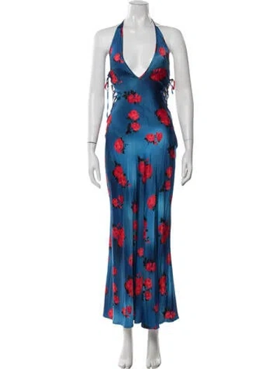 Pre-owned Mirae Floral Print Long Dress In Blue