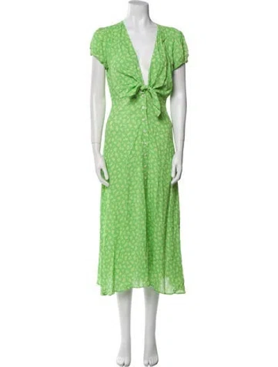 Pre-owned Mirae Floral Print Long Dress In Green