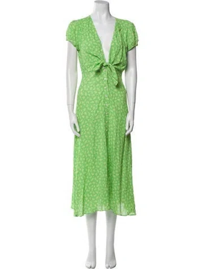 Pre-owned Mirae Floral Print Long Dress In Green