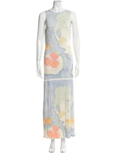 Pre-owned Mirae Floral Print Long Dress In Multi