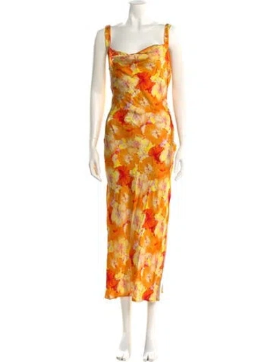 Pre-owned Mirae Floral Print Long Dress In Orange