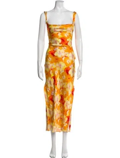 Pre-owned Mirae Floral Print Long Dress W/ Tags In Orange