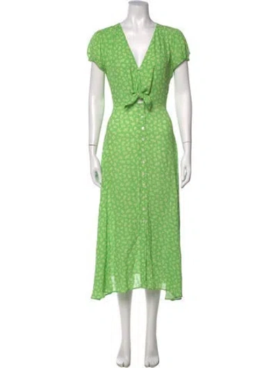 Pre-owned Mirae Floral Print Midi Length Dress In Green
