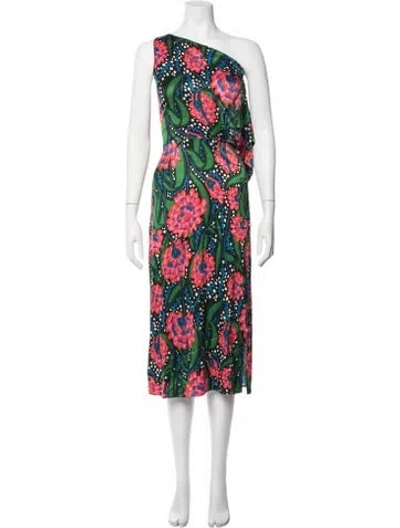 Pre-owned Mirae Floral Print Midi Length Dress In Green