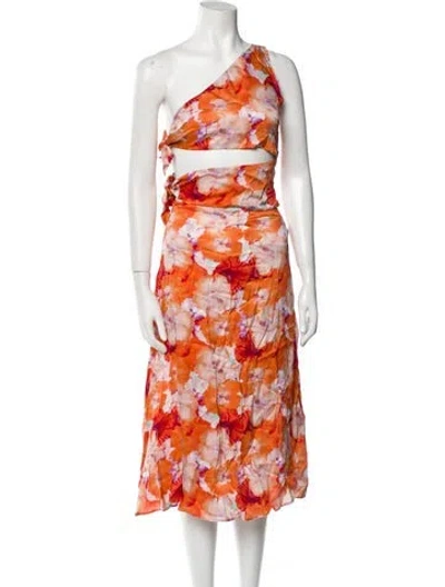 Pre-owned Mirae Floral Print Midi Length Dress In Orange