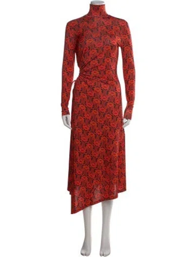 Pre-owned Mirae Floral Print Midi Length Dress In Orange