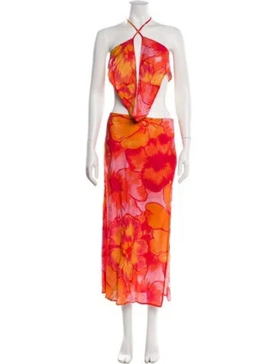 Pre-owned Mirae Floral Print Skirt Set W/ Tags In Orange