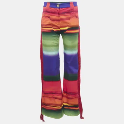 Pre-owned Mirae Multicolor Printed Cotton Fringed Trousers S