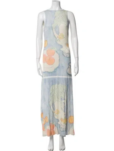 Pre-owned Mirae Printed Long Dress In Blue