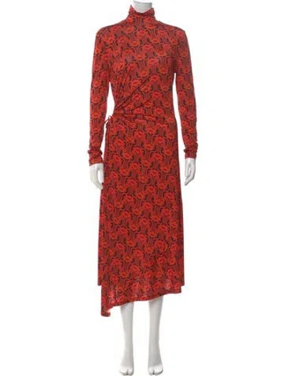 Pre-owned Mirae Printed Long Dress In Orange