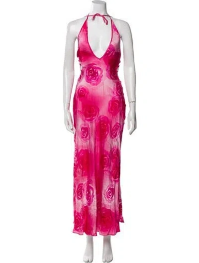 Pre-owned Mirae Printed Long Dress In Pink