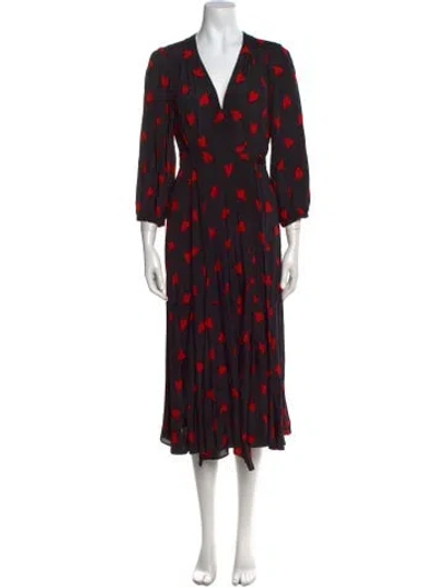 Pre-owned Mirae Printed Midi Length Dress In Black