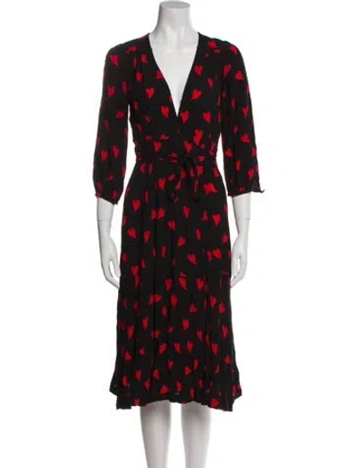 Pre-owned Mirae Printed Midi Length Dress In Black