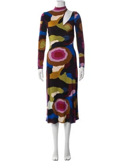 Pre-owned Mirae Printed Midi Length Dress In Blue
