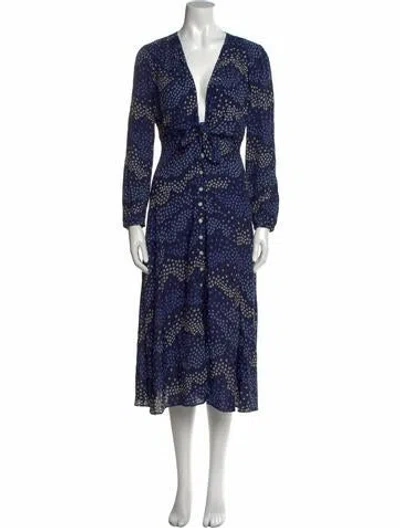 Pre-owned Mirae Printed Midi Length Dress W/ Tags In Blue