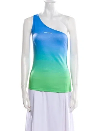 Pre-owned Mirae Printed One-shoulder Top In Blue