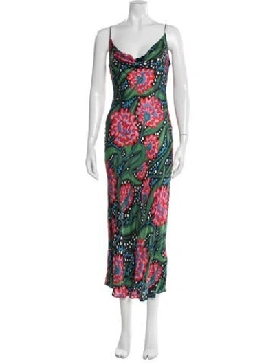 Pre-owned Mirae Silk Midi Length Dress In Multi