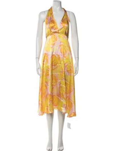 Pre-owned Mirae Silk Midi Length Dress W/ Tags In Yellow