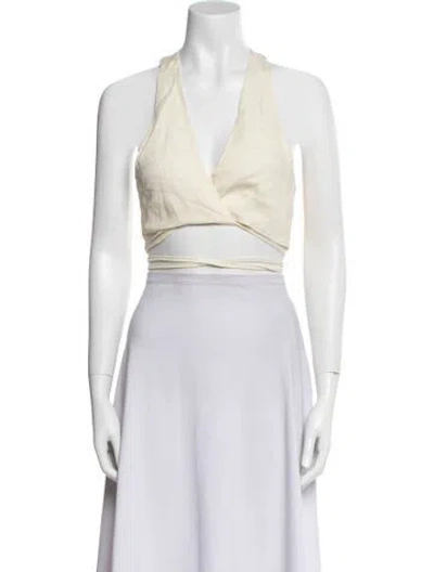 Pre-owned Mirae V-neck Sleeveless Crop Top In Neutral