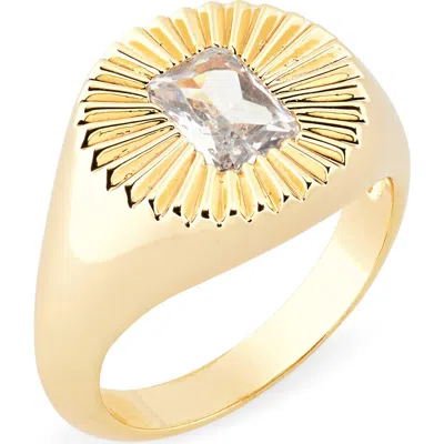 Miranda Frye Ember Cubic Zirconia Sunburst Signet Ring In Gold