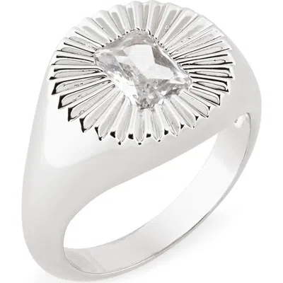 Miranda Frye Ember Cubic Zirconia Sunburst Signet Ring In Silver