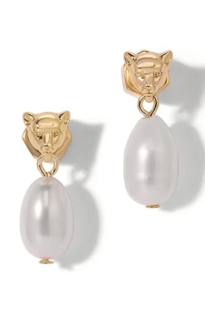 Miranda Frye Panther Freshwater Pearl Drop Earrings In Gold