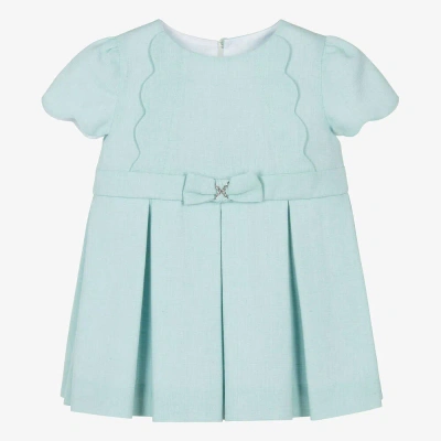 Miranda Babies' Girls Green Cotton & Linen Bow Dress