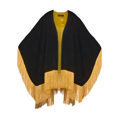 Mirayama Women's Gold / Black The Golden Age Silk Velvet Poncho With Fringes/tassels In Gold/black