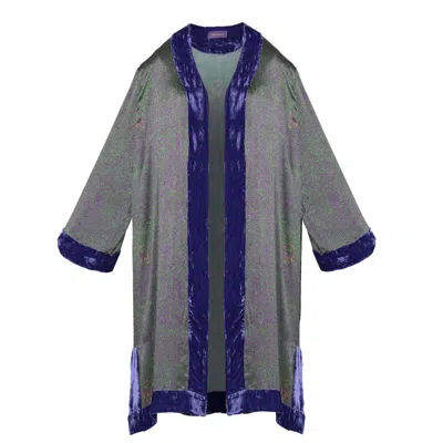 Mirayama Women's Green / Pink / Purple The Mazestroom Pattern Silk And Silk Velvet Kimono In Blue