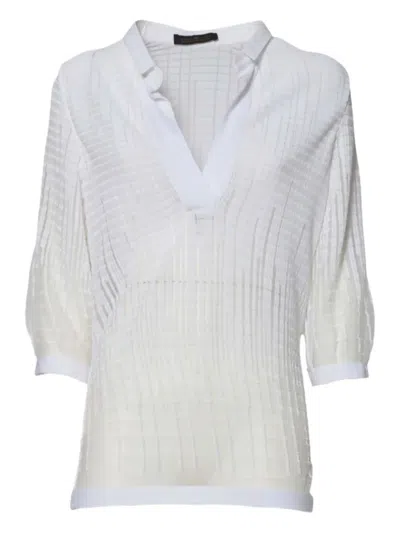 Mirco Giovannini V-neck Textured Blouse In White