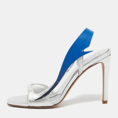Pre-owned Miren Silver/blue Leather La Nuit Slingback Sandals Size 36