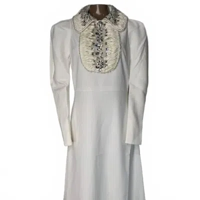 Miri Women's Embellished Collar Midi Dress In Cream In Grey