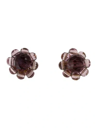 Pre-owned Miriam Haskell Crystal & Glass Bead Clip-on Earrings In Pink