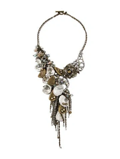 Pre-owned Miriam Haskell Crystal & Pearl Double Strand Collar Necklace, 20" In Multi