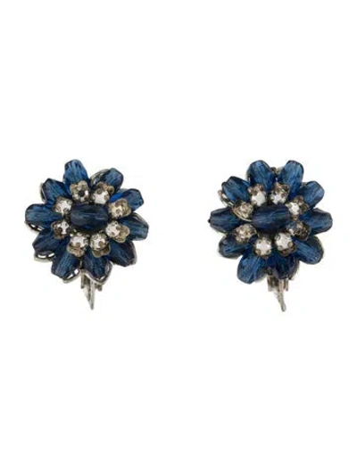 Pre-owned Miriam Haskell Crystal Clip On Earrings In Blue