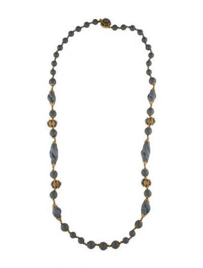 Pre-owned Miriam Haskell Enamel Bead Necklace, 28" In Gray