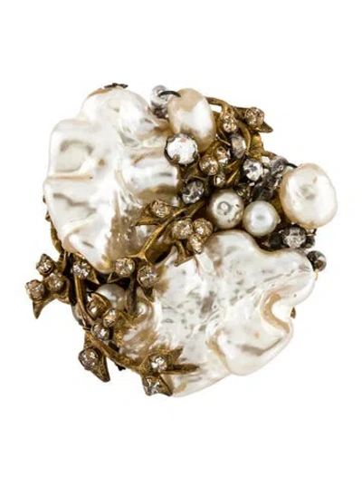Pre-owned Miriam Haskell Faux Pearl & Crystal Brooch In Multi