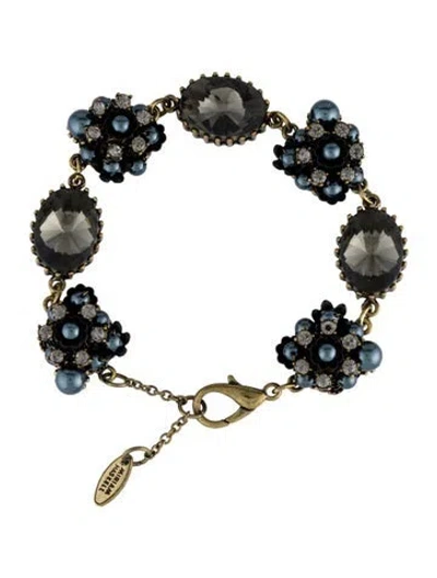 Pre-owned Miriam Haskell Faux Pearl & Crystal Link Bracelet, 8" In Blue