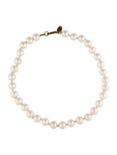 Pre-owned Miriam Haskell Faux Pearl Choker Necklace, 15" In Multi