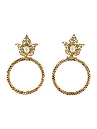 Pre-owned Miriam Haskell Faux Pearl Clip-on Drop Earrings In White
