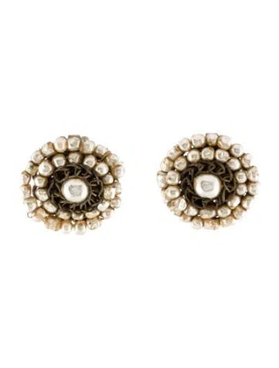 Pre-owned Miriam Haskell Faux Pearl Clip-on Earrings In Multi
