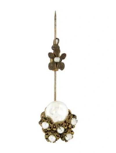 Pre-owned Miriam Haskell Faux Pearl Stick Pin Brooch In White