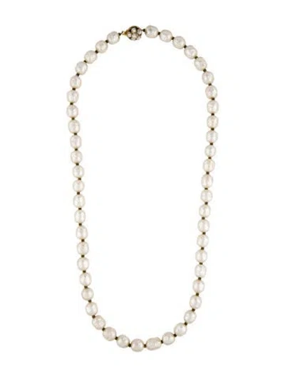 Pre-owned Miriam Haskell Faux Pearl Vintage Bead Strand Necklace, 24.25" In White
