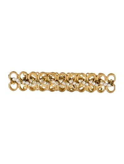 Pre-owned Miriam Haskell Faux Pearl Vintage Filigree Bar Brooch In White