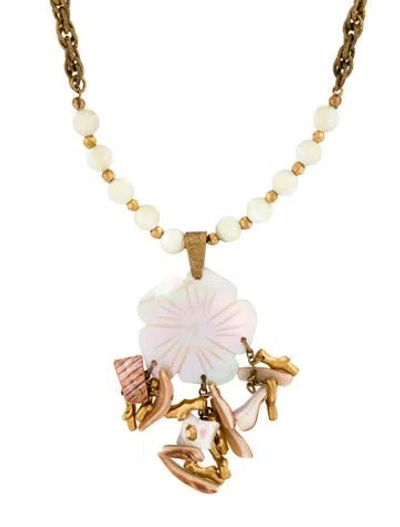 Pre-owned Miriam Haskell Pearl & Shell Pendant Necklace, 20.25" In White