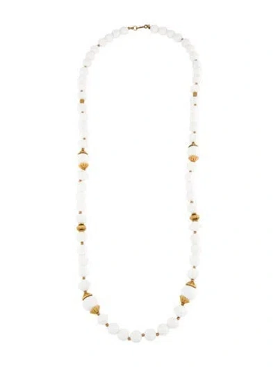 Pre-owned Miriam Haskell Resin Beaded Long Necklace, 17" In White