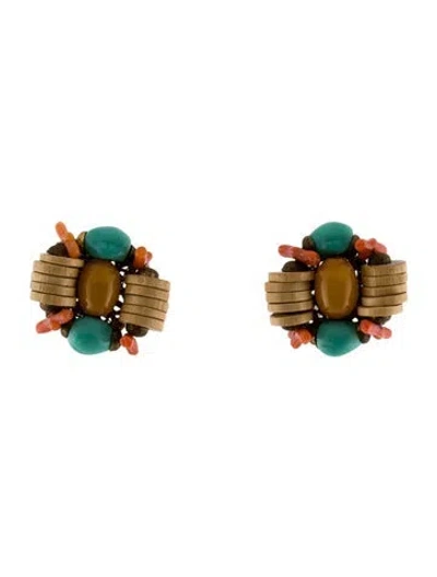 Pre-owned Miriam Haskell Resin, Plastic & Wood Clip-on Earrings