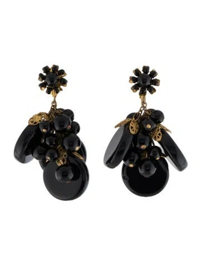 Pre-owned Miriam Haskell Vintage Bead & Resin Drop Earrings In Black