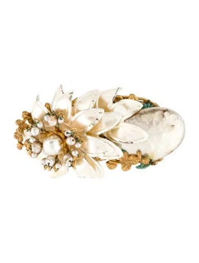 Pre-owned Miriam Haskell Vintage Faux Pearl & Bead Flower Pin Brooch In White