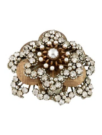 Pre-owned Miriam Haskell Vintage Faux Pearl & Crystal Pin Brooch In Multi
